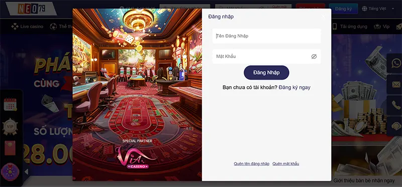 Đăng nhập tài khoản NEO79 trên máy tính