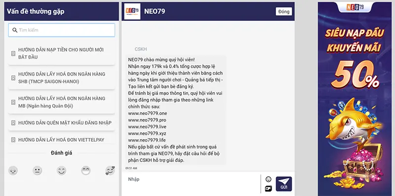 Hỗ trợ NEO79 chuyên nghiệp và kịp thời nhất