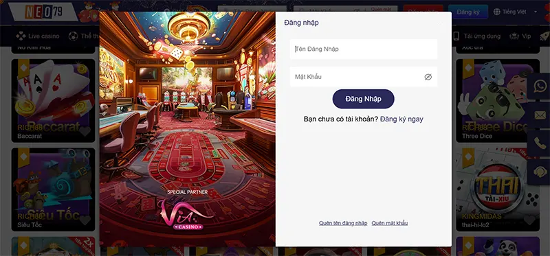 Bạn cần đăng nhập tài khoản NEO79 để bắt đầu tham gia đặt cược baccarat