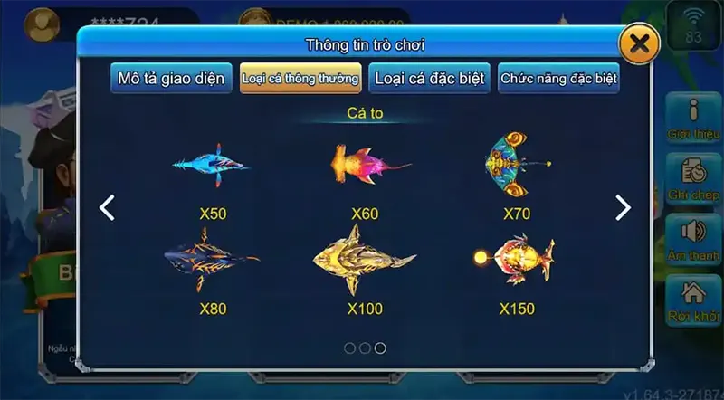 Trò chơi Jackpot Fishing có nhiều loại cá đặc biệt với các mức thưởng lớn hấp dẫn